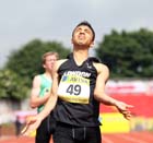 Mahmood Khaisto (London) celebrates winning the 400 metres Junior Boys.